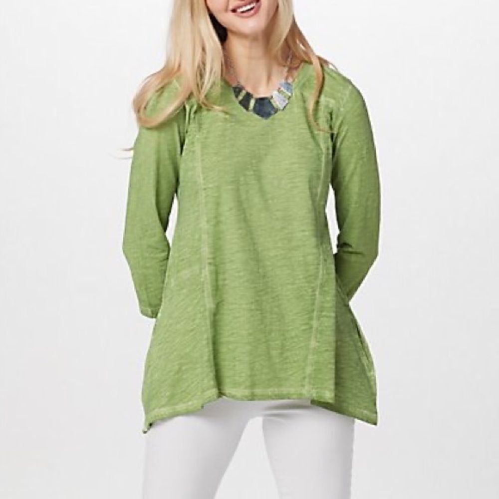 LOGO by Lori Goldstein 3/4 Sleeve Distressed Cotton Slub Top